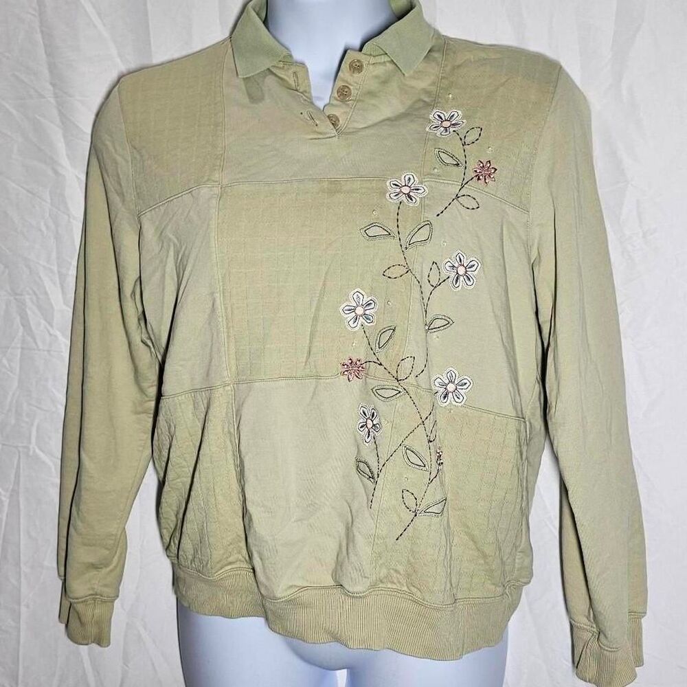 vintage 90s y2k Alfred dunner sage green grandma core cottage sweater